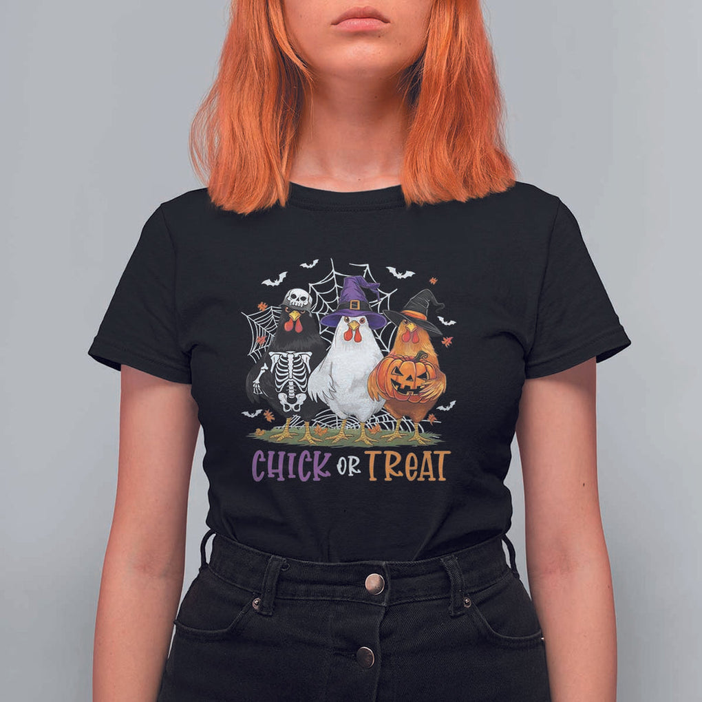 Funny Halloween T Shirt For Women Chick Or Treat Chicken Farm Witches Skeleton TS11 Black Print Your Wear