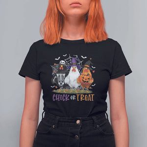 Funny Halloween T Shirt For Women Chick Or Treat Chicken Farm Witches Skeleton TS11 Black Print Your Wear