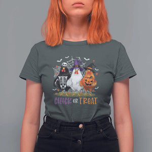 Funny Halloween T Shirt For Women Chick Or Treat Chicken Farm Witches Skeleton TS11 Dark Heather Print Your Wear