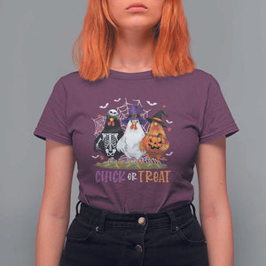 Funny Halloween T Shirt For Women Chick Or Treat Chicken Farm Witches Skeleton TS11 Maroon Print Your Wear