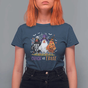 Funny Halloween T Shirt For Women Chick Or Treat Chicken Farm Witches Skeleton TS11 Navy Print Your Wear