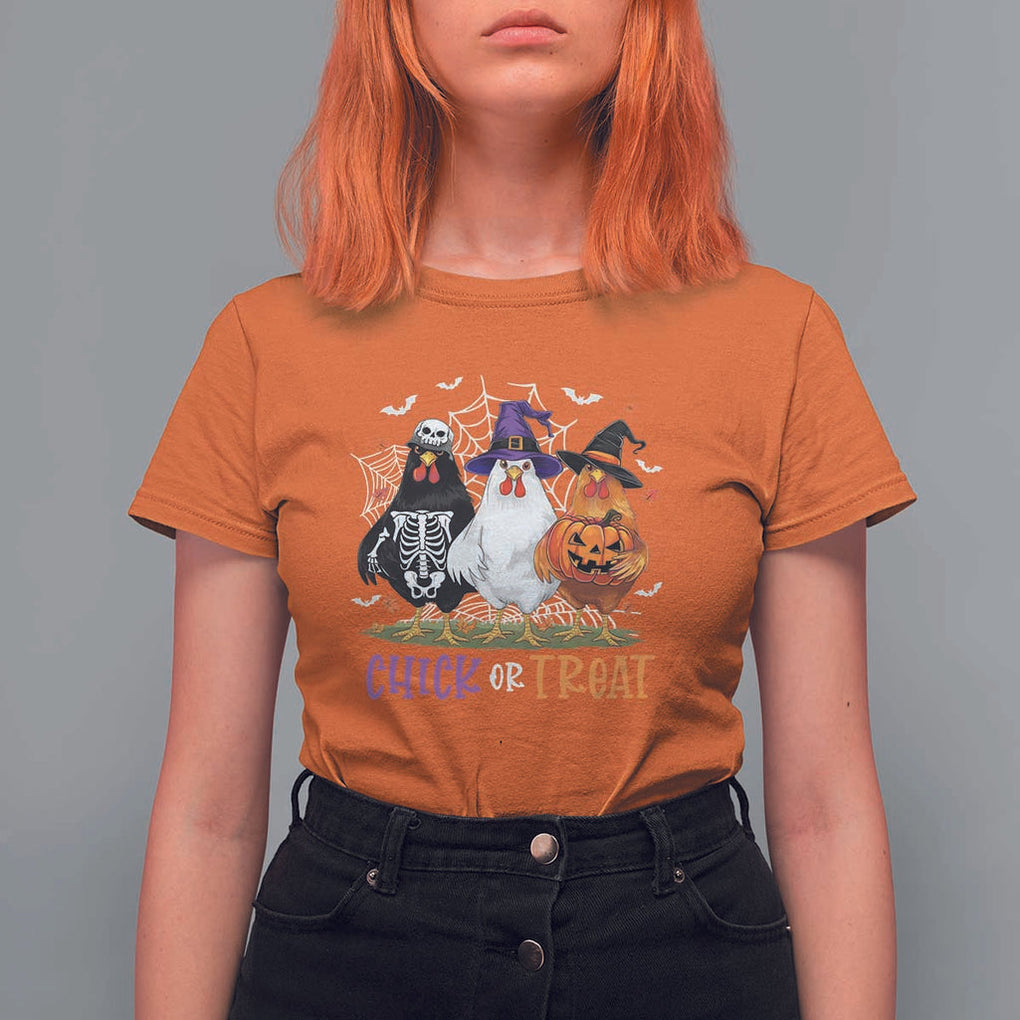 Funny Halloween T Shirt For Women Chick Or Treat Chicken Farm Witches Skeleton TS11 Orange Print Your Wear