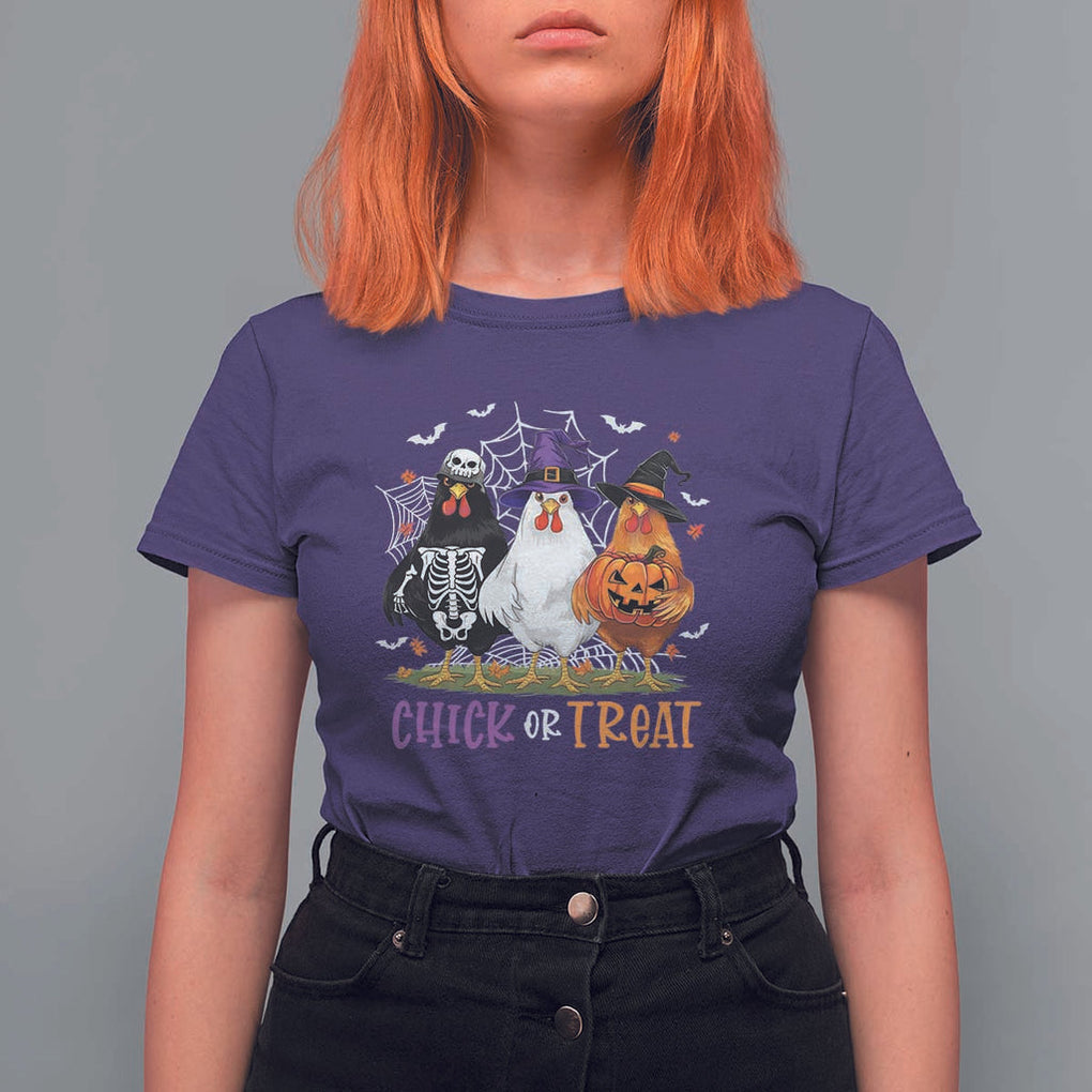 Funny Halloween T Shirt For Women Chick Or Treat Chicken Farm Witches Skeleton TS11 Purple Print Your Wear
