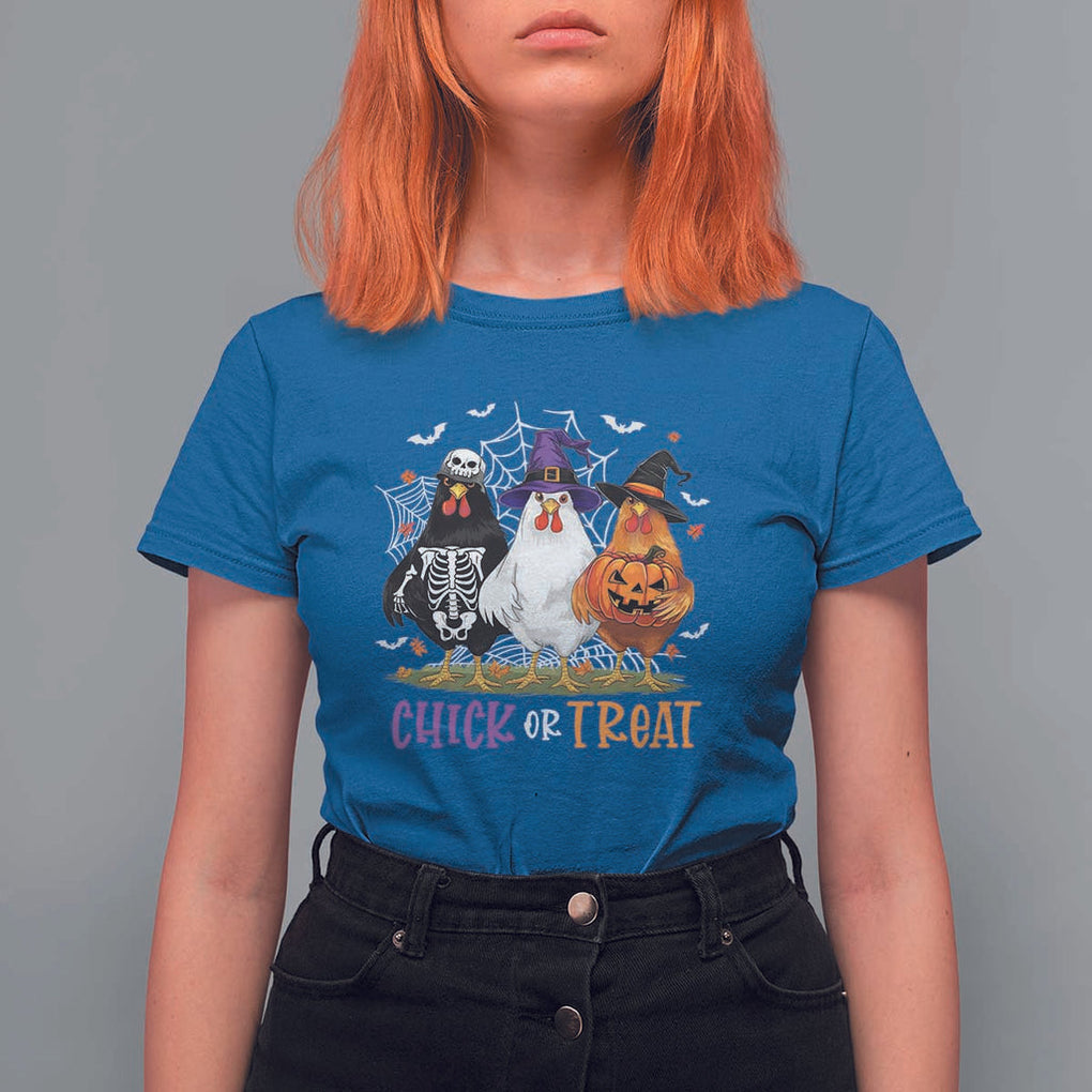 Funny Halloween T Shirt For Women Chick Or Treat Chicken Farm Witches Skeleton TS11 Royal Blue Print Your Wear