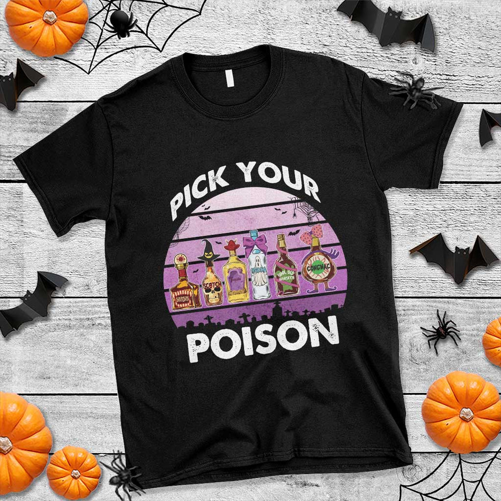 Funny Halloween T Shirt Pick Your Poison Wine Bottles Witch TS11 Black Print Your Wear