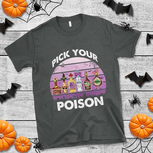 Funny Halloween T Shirt Pick Your Poison Wine Bottles Witch TS11 Dark Heather Print Your Wear