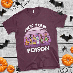 Funny Halloween T Shirt Pick Your Poison Wine Bottles Witch TS11 Maroon Print Your Wear