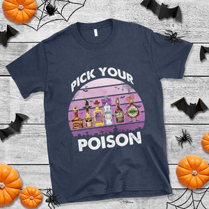 Funny Halloween T Shirt Pick Your Poison Wine Bottles Witch TS11 Navy Print Your Wear