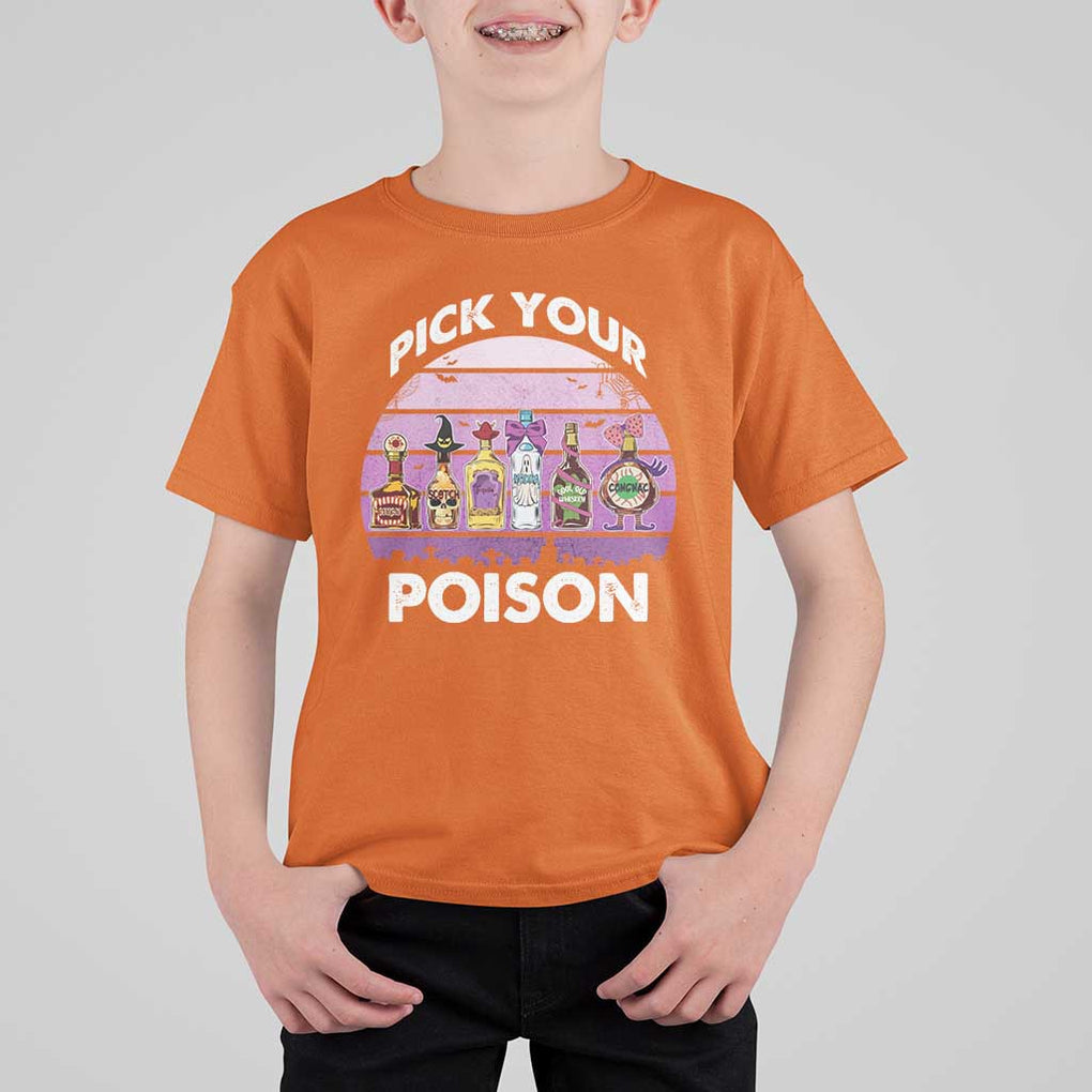 Funny Halloween T Shirt For Kid Pick Your Poison Wine Bottles Witch TS11 Orange Print Your Wear