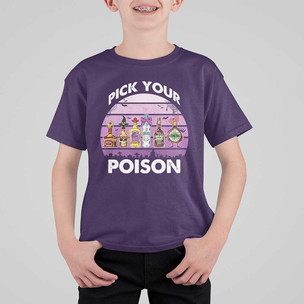 Funny Halloween T Shirt For Kid Pick Your Poison Wine Bottles Witch TS11 Purple Print Your Wear