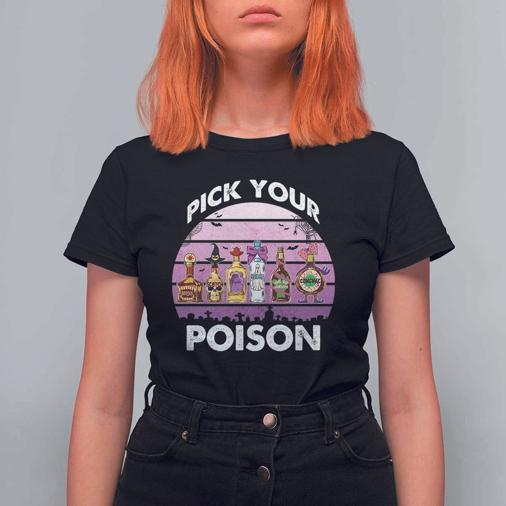 Funny Halloween T Shirt For Women Pick Your Poison Wine Bottles Witch TS11 Black Print Your Wear