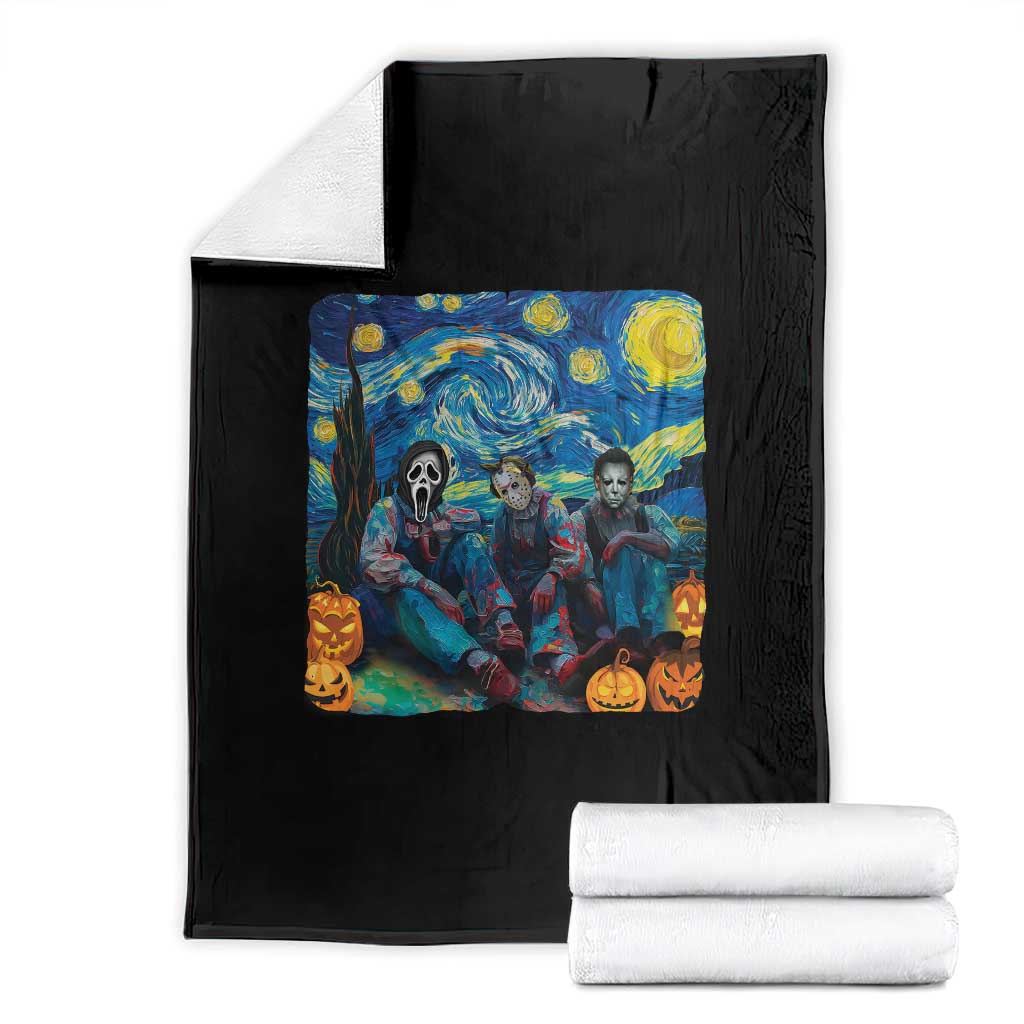 Halloween Throw Blanket Scary Murderers Starry Night Pumpkin Vincent Van Gogh TS11 Black Print Your Wear