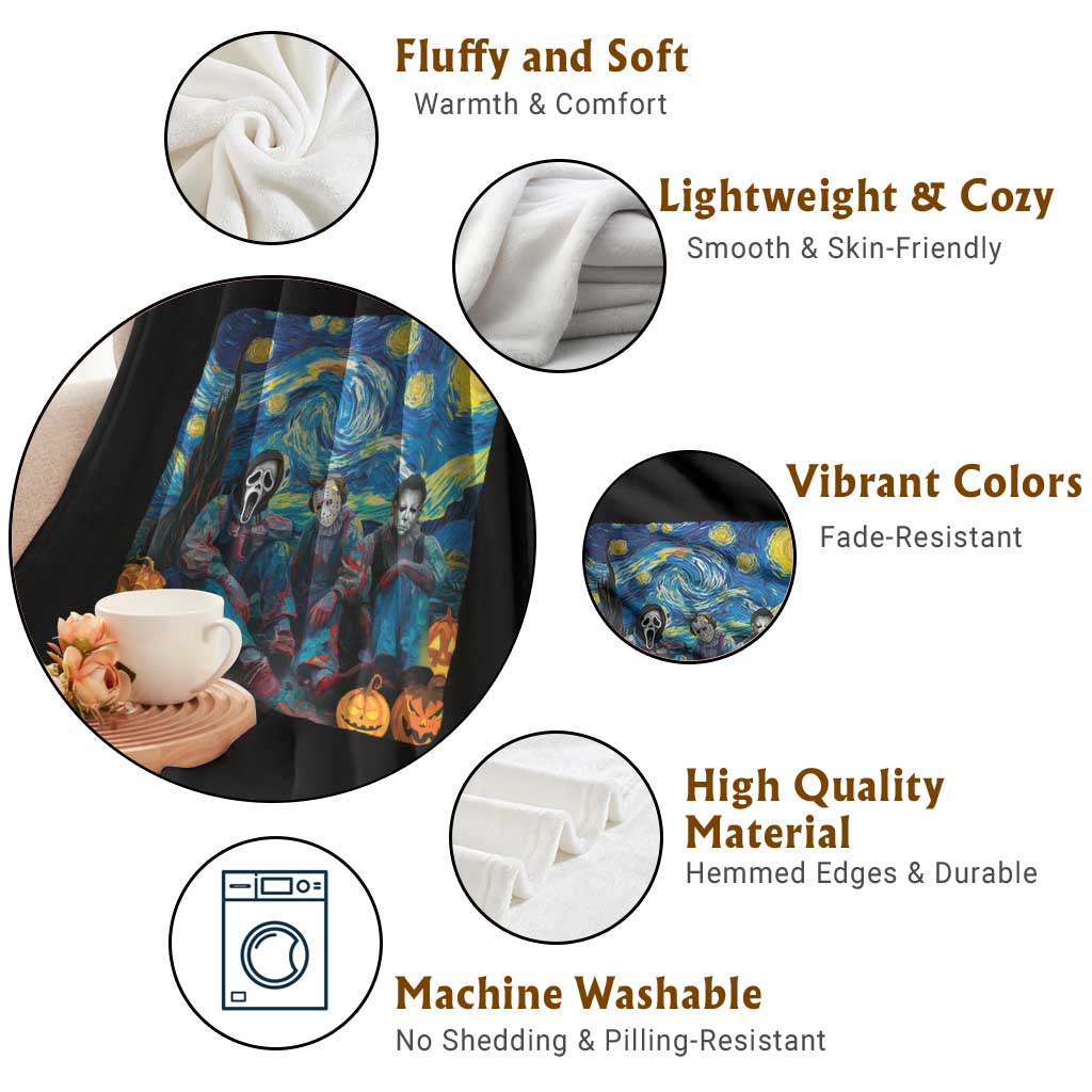 Halloween Throw Blanket Scary Murderers Starry Night Pumpkin Vincent Van Gogh TS11 Print Your Wear