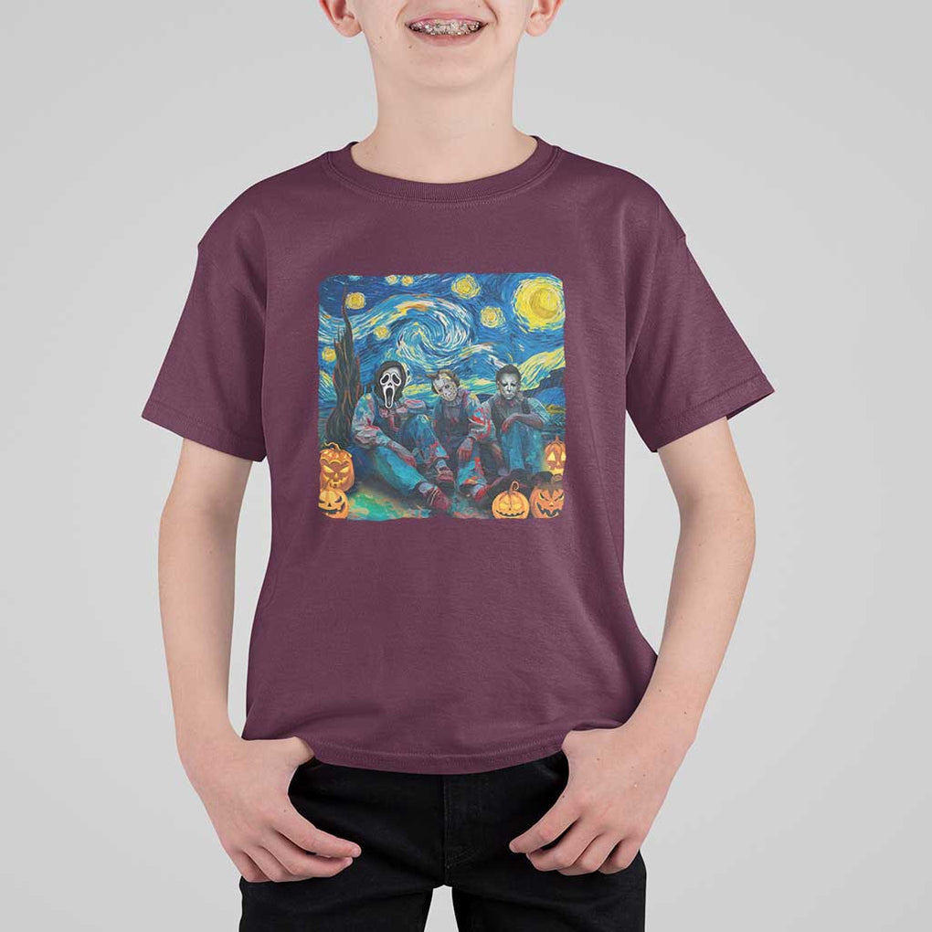 Halloween T Shirt For Kid Scary Murderers Starry Night Pumpkin Vincent Van Gogh TS11 Maroon Print Your Wear