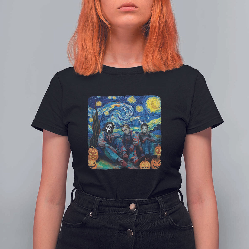 Halloween T Shirt For Women Scary Murderers Starry Night Pumpkin Vincent Van Gogh TS11 Black Print Your Wear