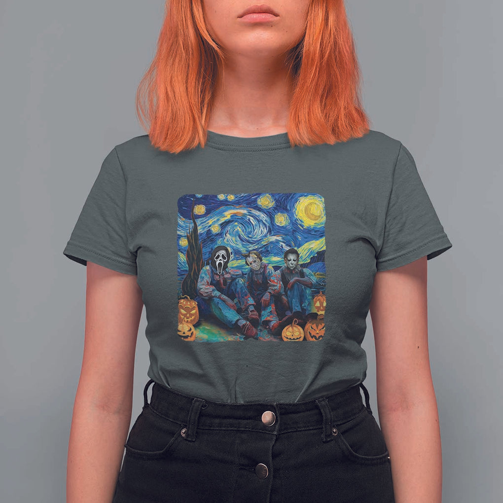 Halloween T Shirt For Women Scary Murderers Starry Night Pumpkin Vincent Van Gogh TS11 Dark Heather Print Your Wear