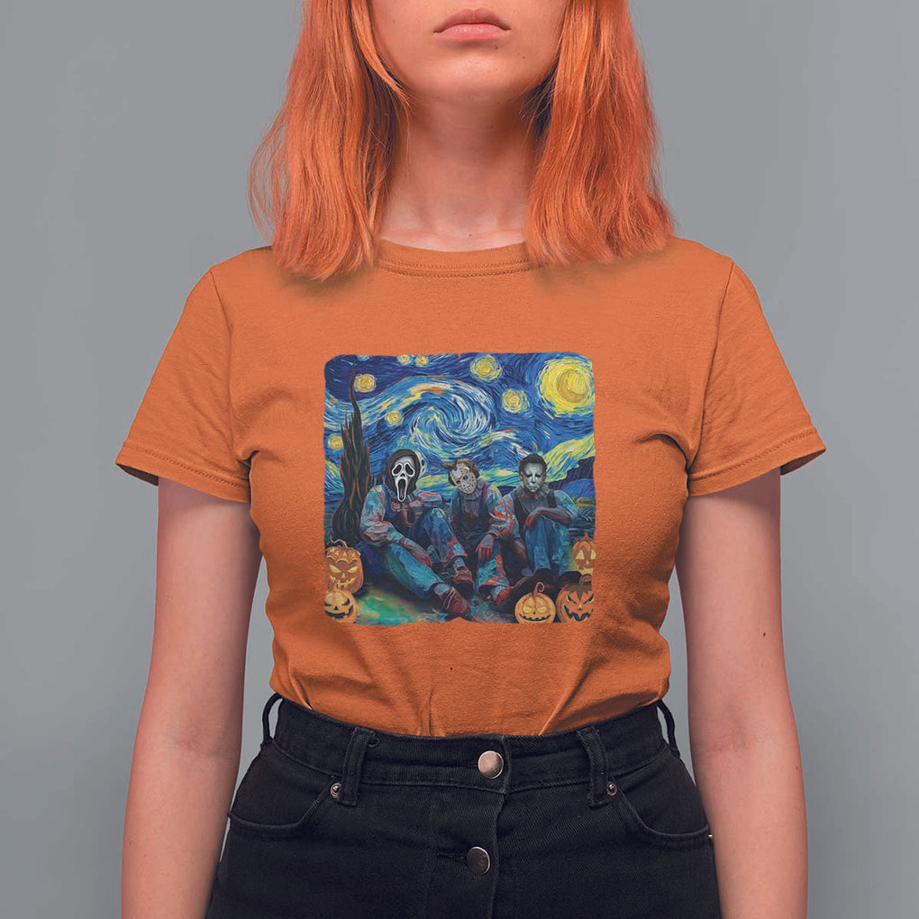 Halloween T Shirt For Women Scary Murderers Starry Night Pumpkin Vincent Van Gogh TS11 Orange Print Your Wear