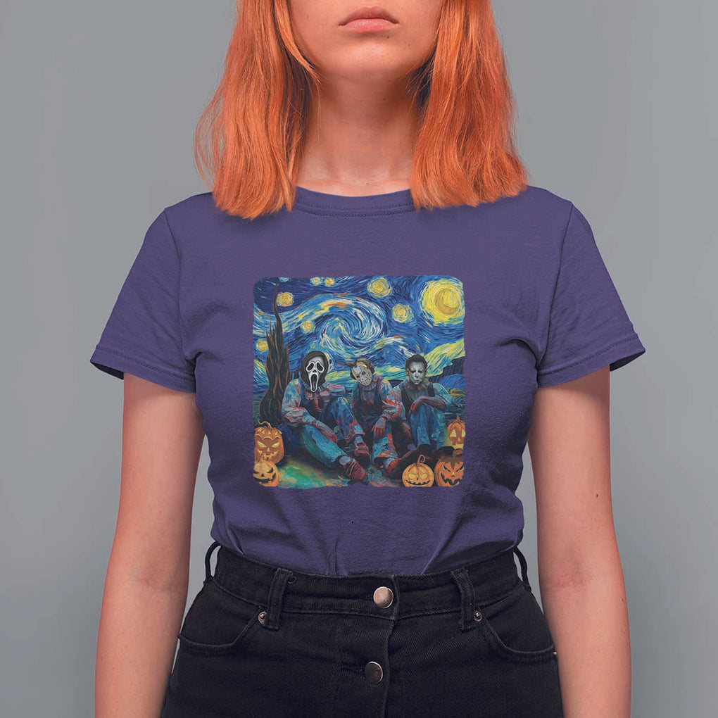 Halloween T Shirt For Women Scary Murderers Starry Night Pumpkin Vincent Van Gogh TS11 Purple Print Your Wear