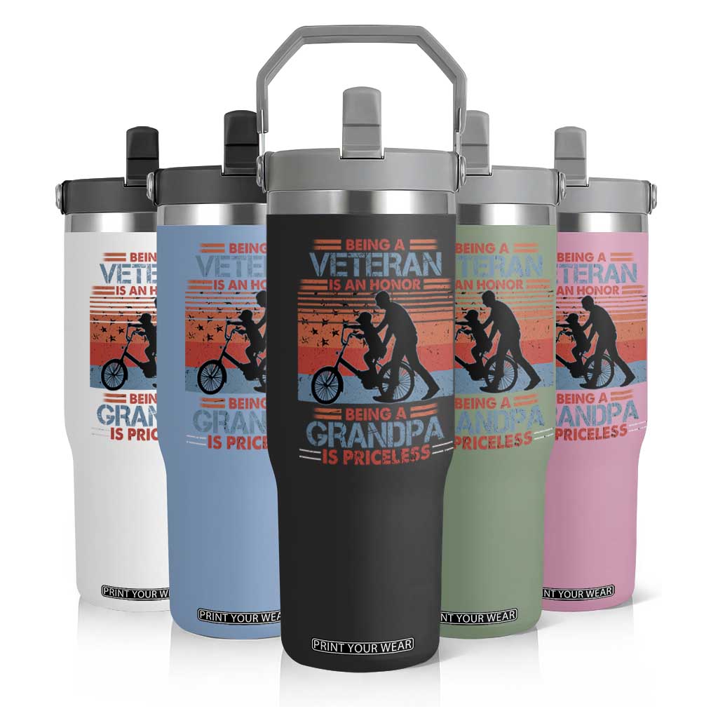 Veteran Grandpa Flip Straw Tumbler Being A Veteran Is An Honor Being A Grandpa Is Priceless TS11 Print Your Wear
