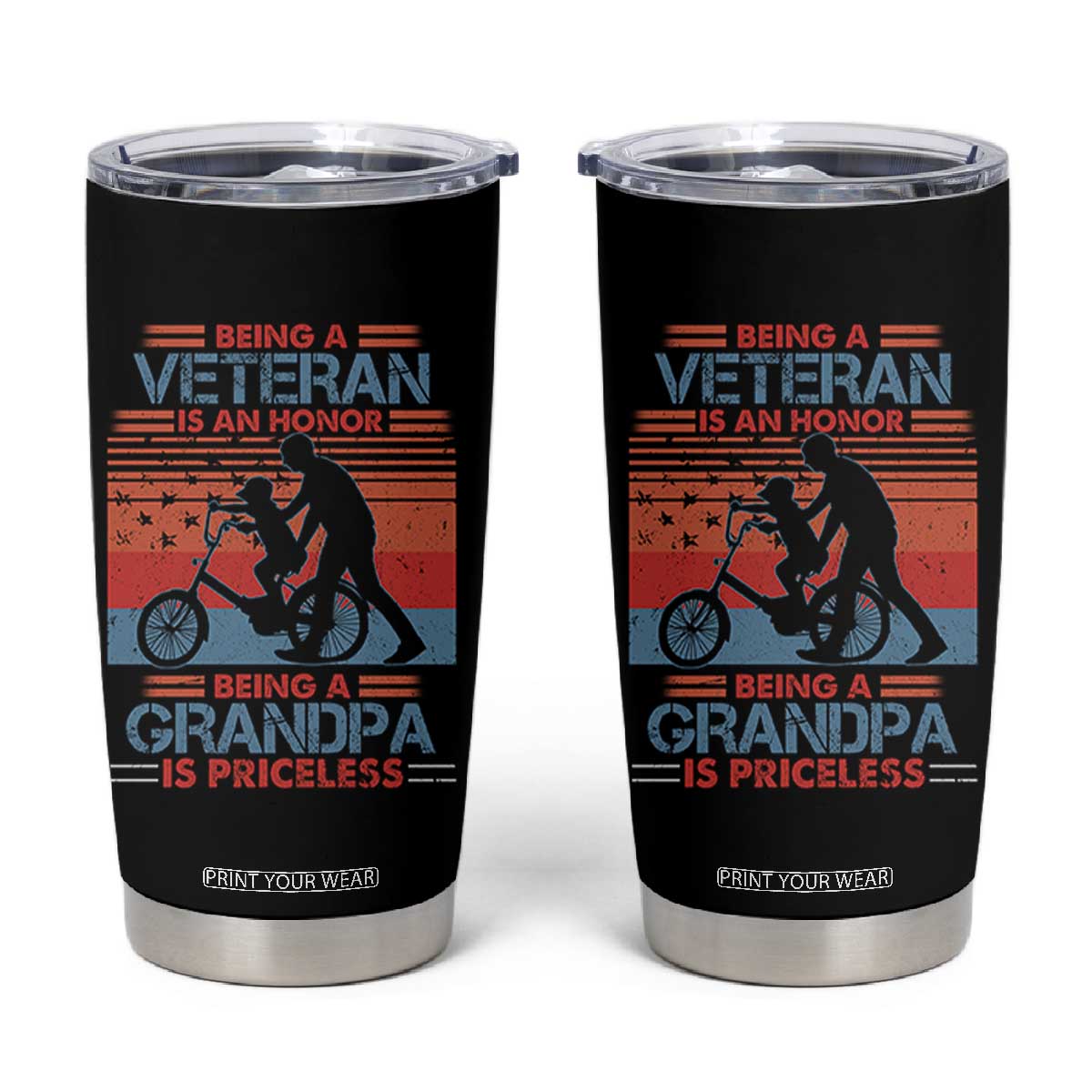 Veteran Grandpa Tumbler Cup Being A Veteran Is An Honor Being A Grandpa Is Priceless TS11 Black Print Your Wear