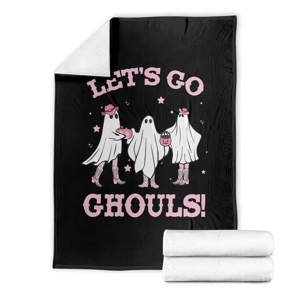 Funny Halloween Throw Blanket Let's Go Ghouls Cowgirl Western Ghost TS11 Black Print Your Wear