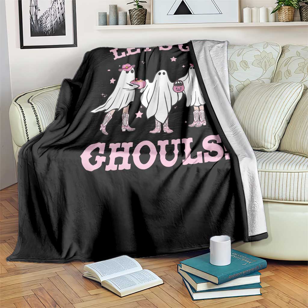 Funny Halloween Throw Blanket Let's Go Ghouls Cowgirl Western Ghost TS11 Print Your Wear