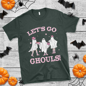 Funny Halloween T Shirt Let's Go Ghouls Cowgirl Western Ghost TS11 Dark Forest Green Print Your Wear