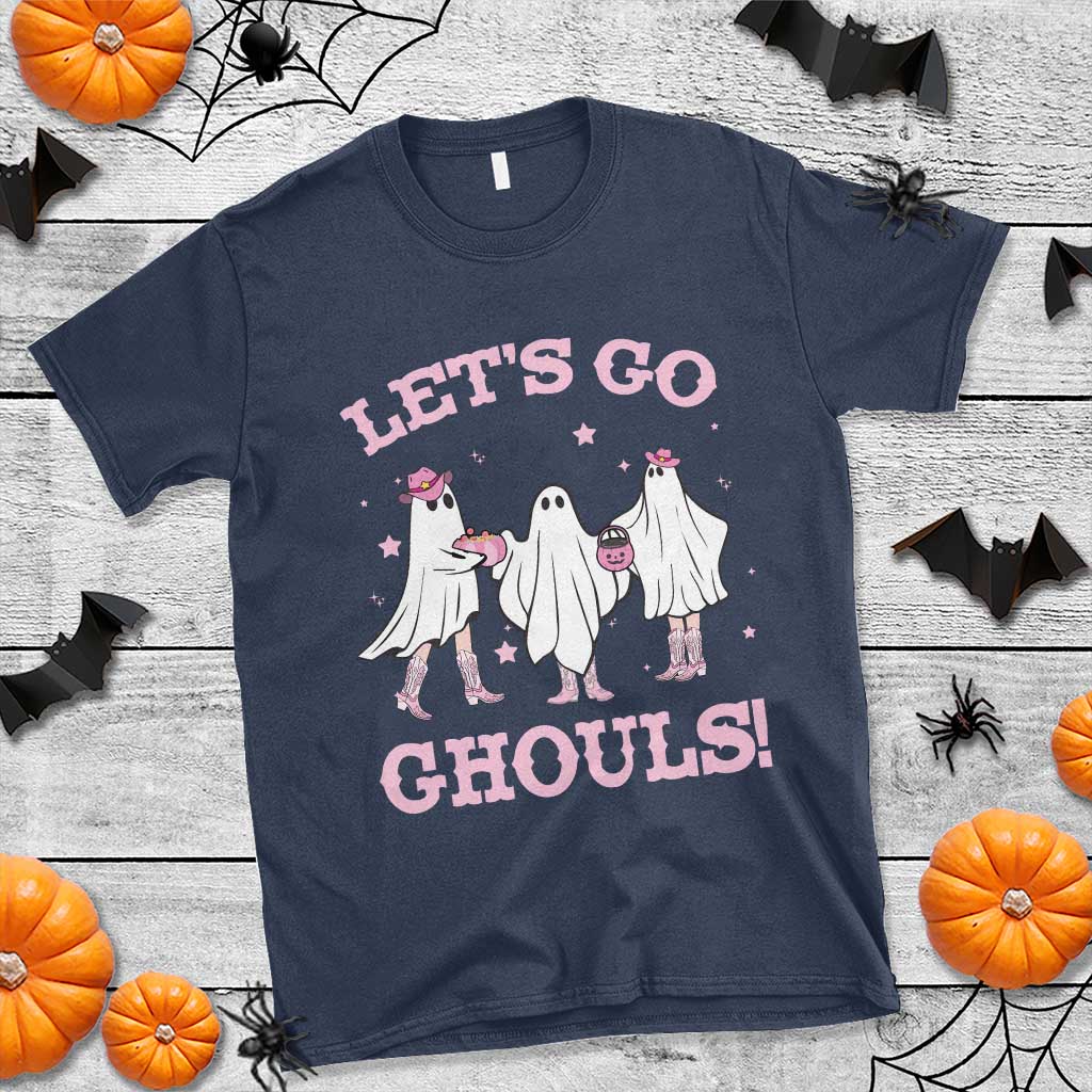 Funny Halloween T Shirt Let's Go Ghouls Cowgirl Western Ghost TS11 Navy Print Your Wear