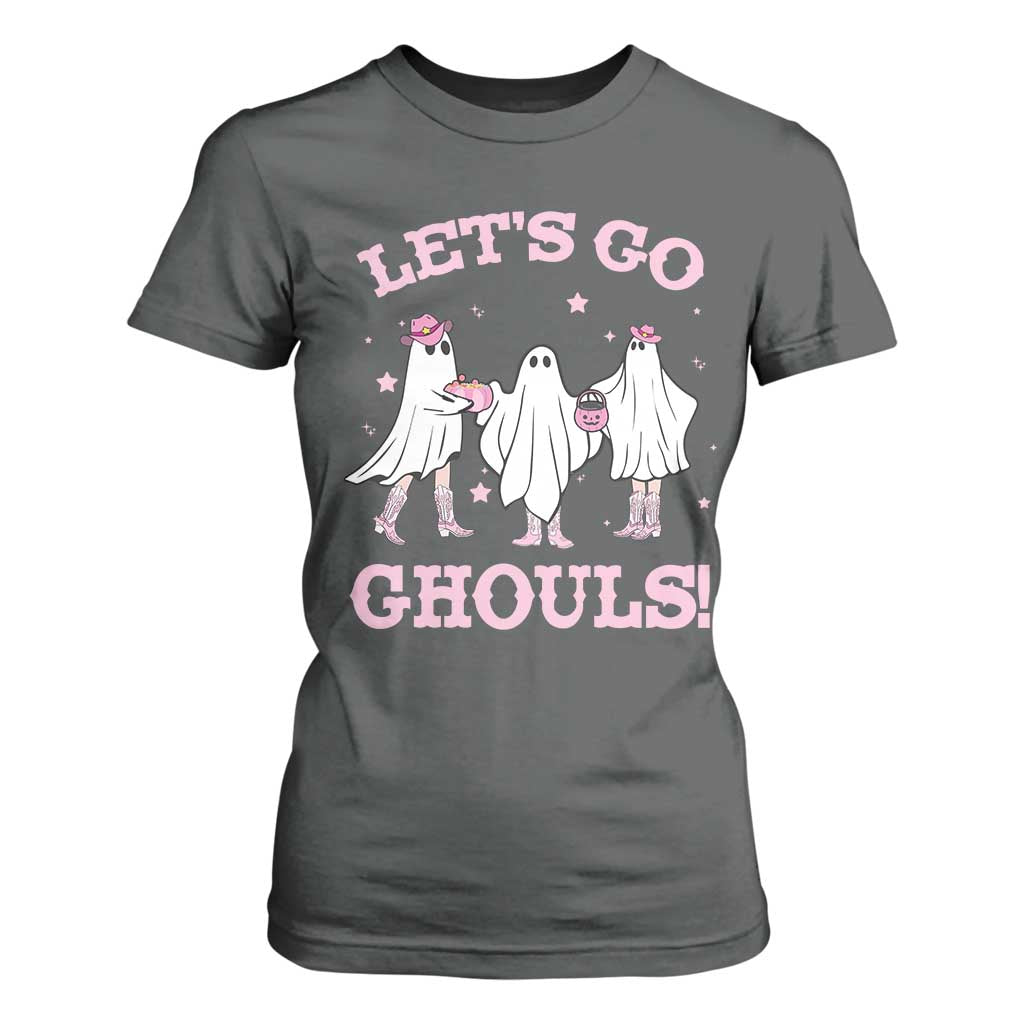 Funny Halloween T Shirt For Women Let's Go Ghouls Cowgirl Western Ghost TS11 Dark Heather Print Your Wear