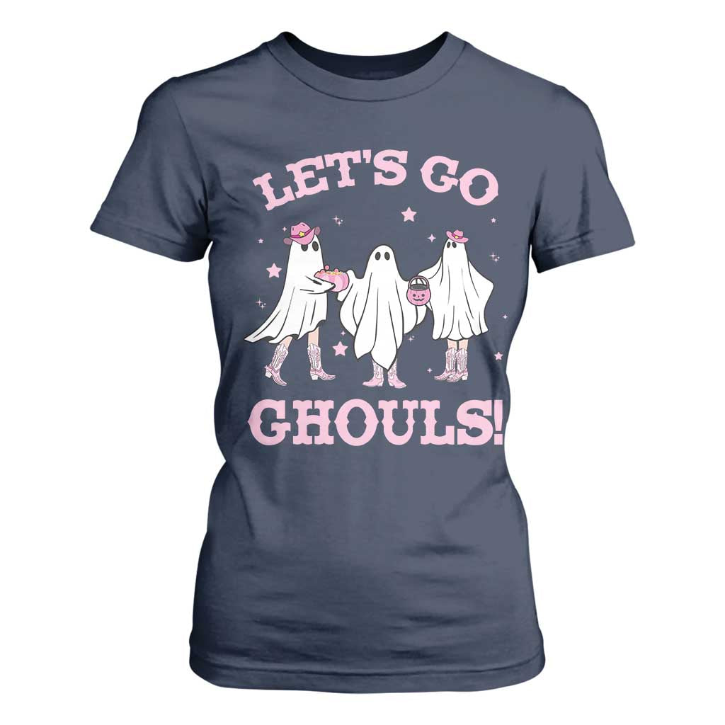 Funny Halloween T Shirt For Women Let's Go Ghouls Cowgirl Western Ghost TS11 Navy Print Your Wear