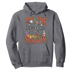 Funny HalloThankMas Hoodie Tis The Season Halloween Thanksgiving Christmas Skeleton TS11 Charcoal Print Your Wear