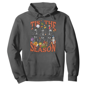 Funny HalloThankMas Hoodie Tis The Season Halloween Thanksgiving Christmas Skeleton TS11 Dark Heather Print Your Wear
