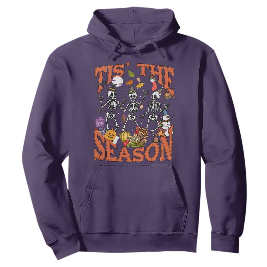 Funny HalloThankMas Hoodie Tis The Season Halloween Thanksgiving Christmas Skeleton TS11 Purple Print Your Wear