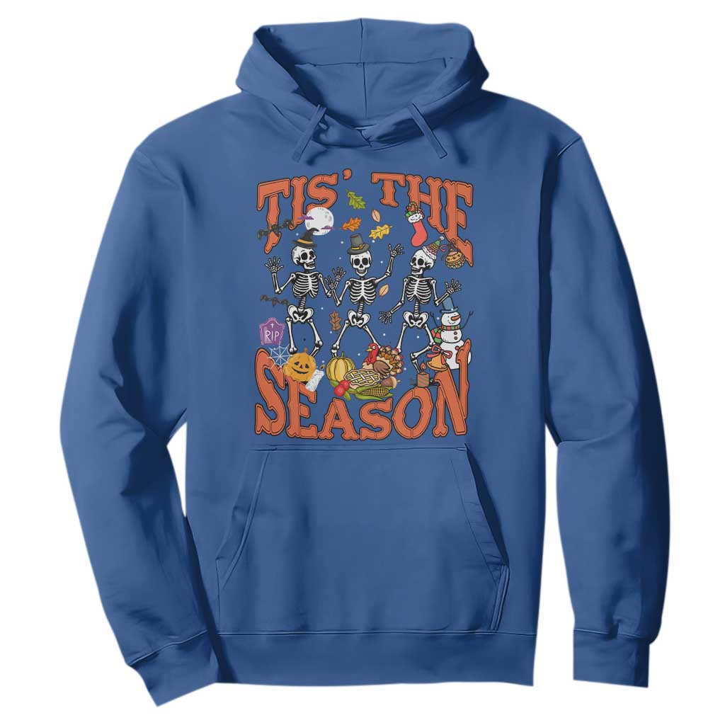 Funny HalloThankMas Hoodie Tis The Season Halloween Thanksgiving Christmas Skeleton TS11 Royal Blue Print Your Wear