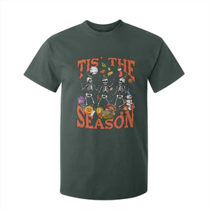 Funny HalloThankMas T Shirt For Kid Tis The Season Halloween Thanksgiving Christmas Skeleton TS11 Dark Forest Green Print Your Wear