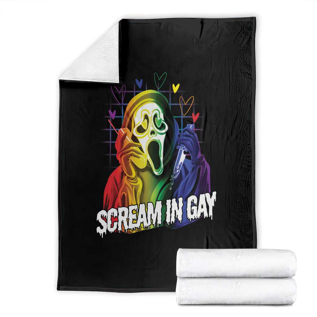 Halloween LGBT Throw Blanket Scream In Gay Ghost Murderer Rainbow TS11 Black Print Your Wear