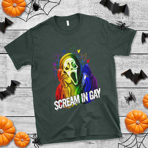 Halloween LGBT T Shirt Scream In Gay Ghost Murderer Rainbow TS11 Dark Forest Green Print Your Wear