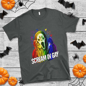 Halloween LGBT T Shirt Scream In Gay Ghost Murderer Rainbow TS11 Dark Heather Print Your Wear