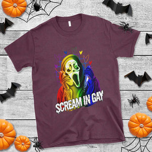 Halloween LGBT T Shirt Scream In Gay Ghost Murderer Rainbow TS11 Maroon Print Your Wear