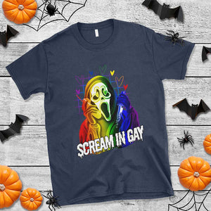 Halloween LGBT T Shirt Scream In Gay Ghost Murderer Rainbow TS11 Navy Print Your Wear