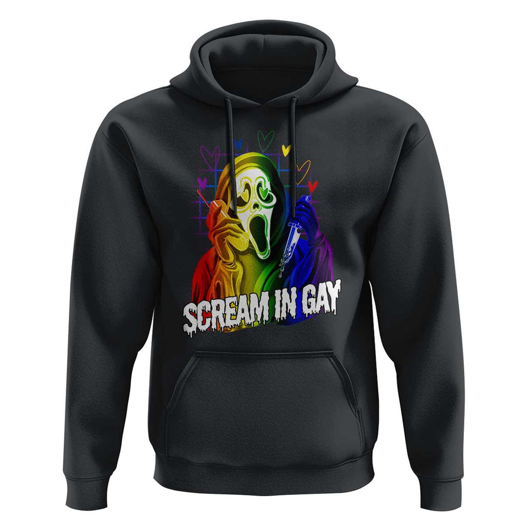 Halloween LGBT Hoodie Scream In Gay Ghost Murderer Rainbow TS11 Black Print Your Wear