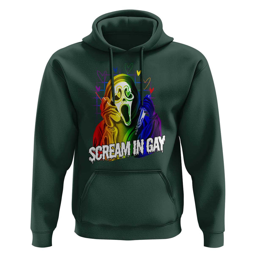 Halloween LGBT Hoodie Scream In Gay Ghost Murderer Rainbow TS11 Dark Forest Green Print Your Wear