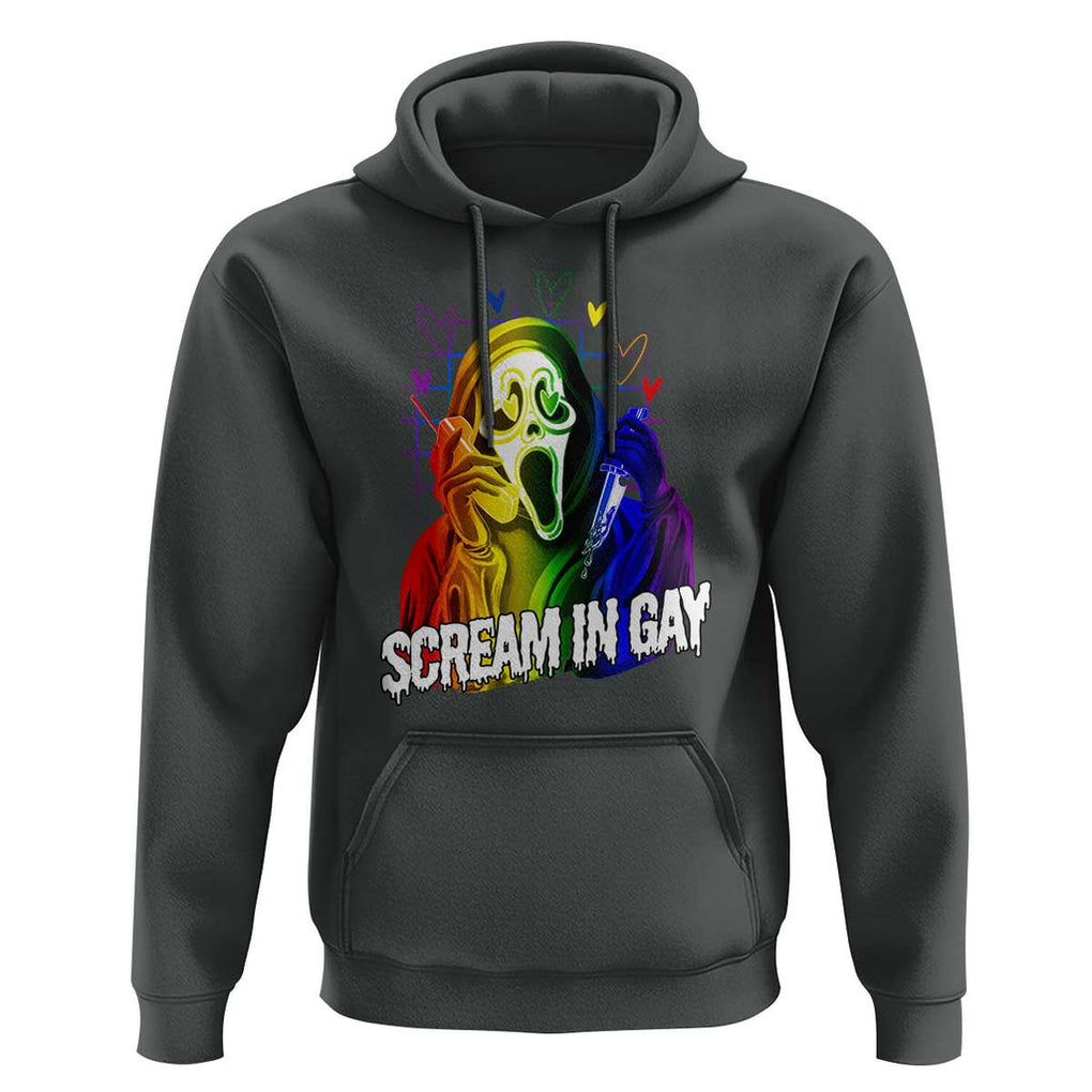 Halloween LGBT Hoodie Scream In Gay Ghost Murderer Rainbow TS11 Dark Heather Print Your Wear