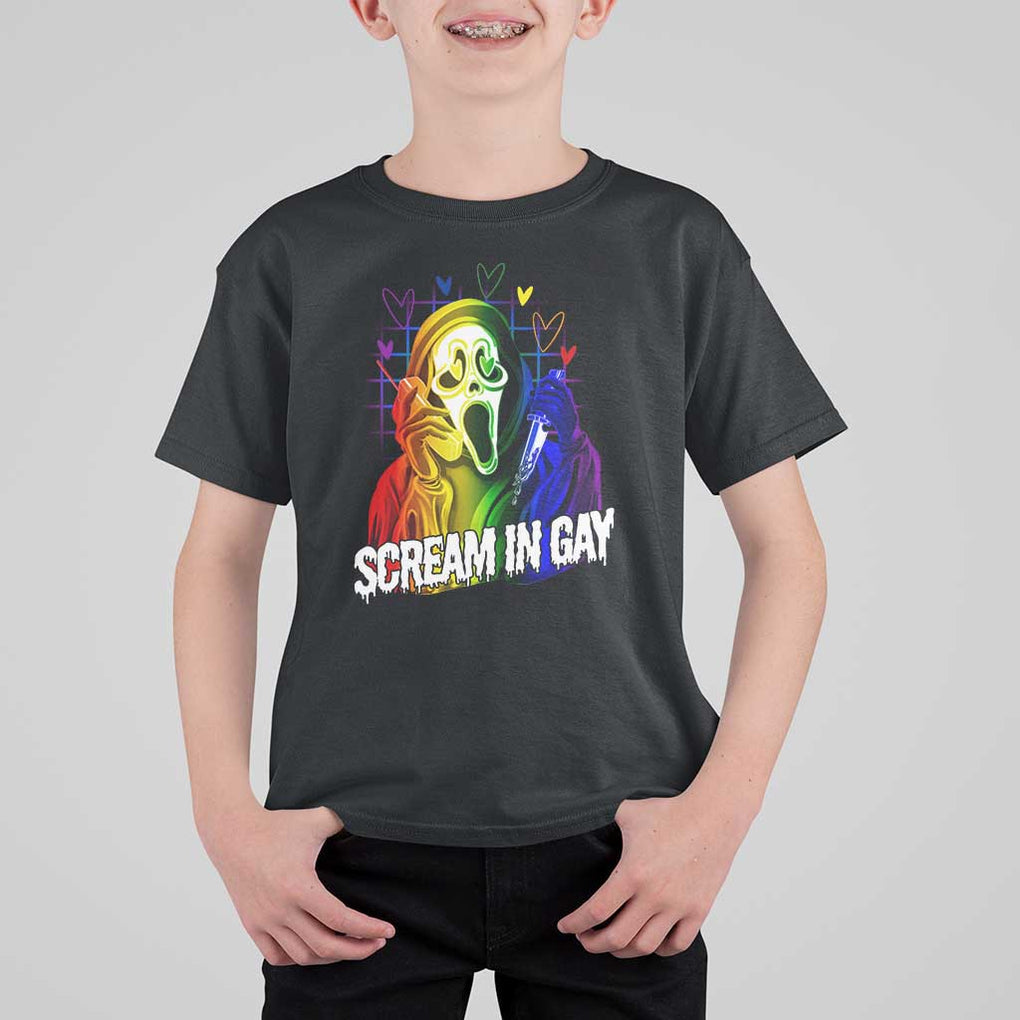 Halloween LGBT T Shirt For Kid Scream In Gay Ghost Murderer Rainbow TS11 Black Print Your Wear