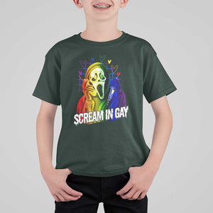 Halloween LGBT T Shirt For Kid Scream In Gay Ghost Murderer Rainbow TS11 Dark Forest Green Print Your Wear