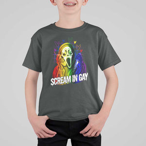 Halloween LGBT T Shirt For Kid Scream In Gay Ghost Murderer Rainbow TS11 Dark Heather Print Your Wear