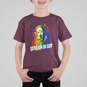 Halloween LGBT T Shirt For Kid Scream In Gay Ghost Murderer Rainbow TS11 Maroon Print Your Wear