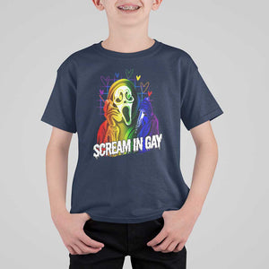 Halloween LGBT T Shirt For Kid Scream In Gay Ghost Murderer Rainbow TS11 Navy Print Your Wear