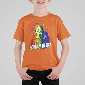 Halloween LGBT T Shirt For Kid Scream In Gay Ghost Murderer Rainbow TS11 Orange Print Your Wear
