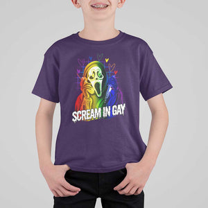 Halloween LGBT T Shirt For Kid Scream In Gay Ghost Murderer Rainbow TS11 Purple Print Your Wear